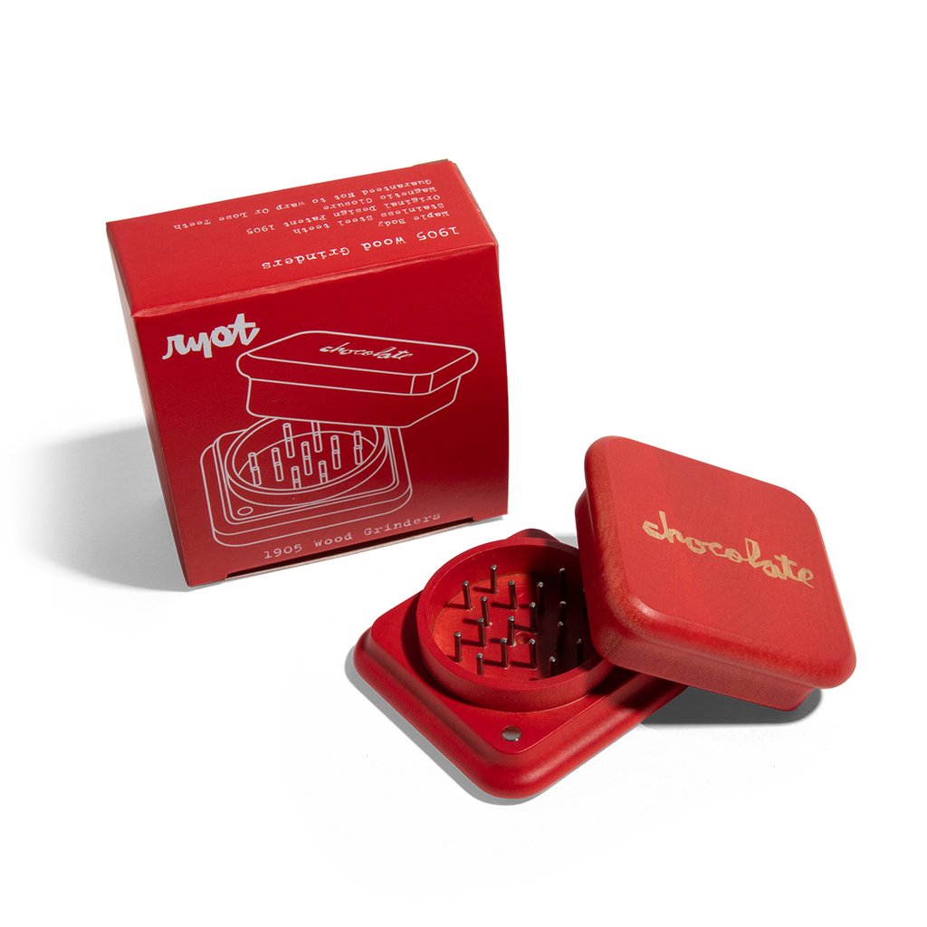 RYOT x Chocolate 2 Piece Maple Wood Grinder Red — RYOT and Chocolate Skateboards collab 2-piece maple wood grinder in red