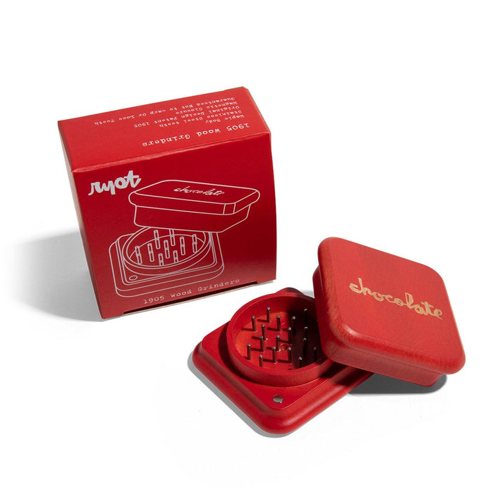 RYOT x Chocolate 2 Piece Maple Wood Grinder Red — RYOT and Chocolate Skateboards collab 2-piece maple wood grinder in red