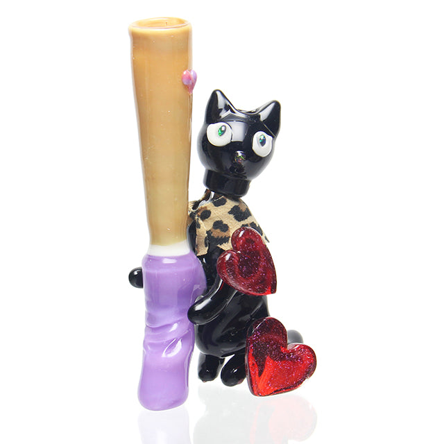 Sakibomb Glass Cat's Meow Bubbler sculptural mini dab rig with cat motif