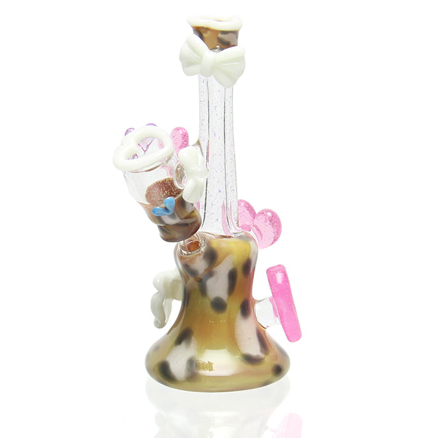 Sakibomb Glass Leopard Hearts Tube mini bong with leopard print motif