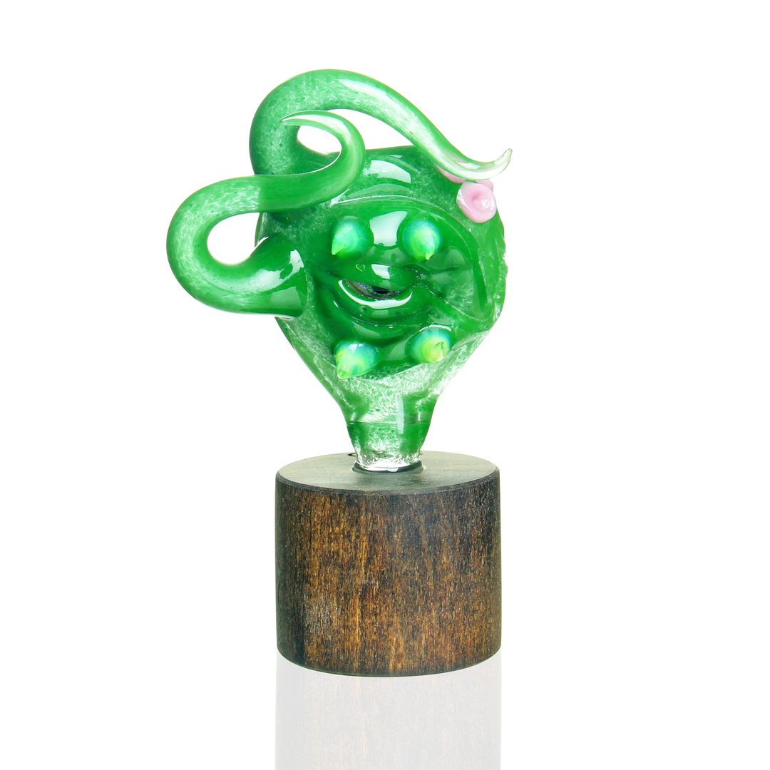 Salt Glass 14mm 3-Hole Creature Slide — green glass bowl with three-hole screen