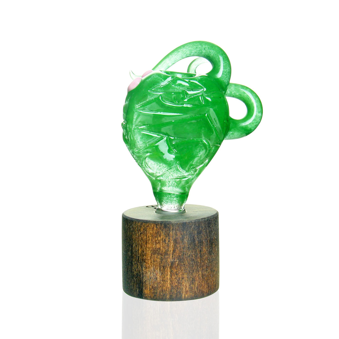 Salt Glass 14mm 3-Hole Creature Slide — green glass bowl, alternate view