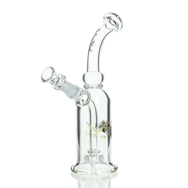 Sheldon Black The Bottle Bubbler Tightwire Brass — handmade bottle-style bubbler with Tightwire etched artwork in brass