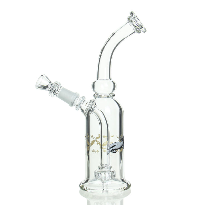 Sheldon Black The Bottle Bubbler Tightwire Brass — Tightwire Brass bottle bubbler etched artwork detail
