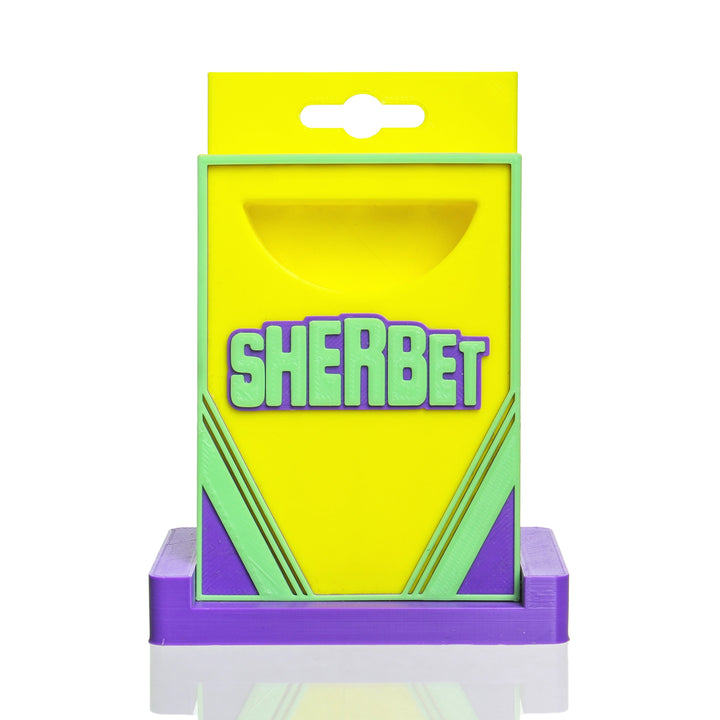 Sherbet Glass Crayon Box Stand Yellow Green Purple — heady glass crayon-themed dabber stand in yellow, green, and purple