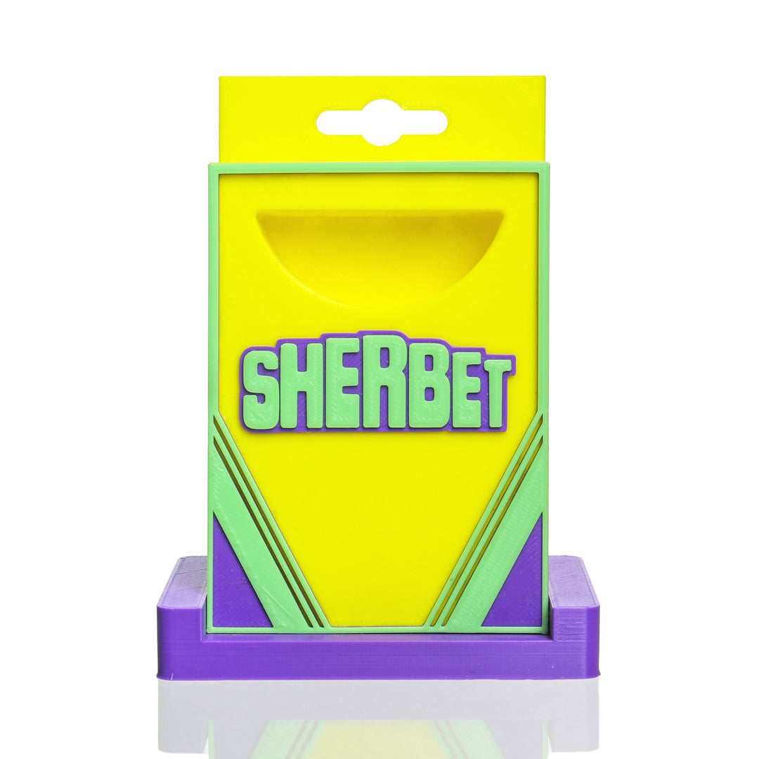 Sherbet Glass Crayon Box Stand Yellow Green Purple — heady glass crayon-themed dabber stand in yellow, green, and purple
