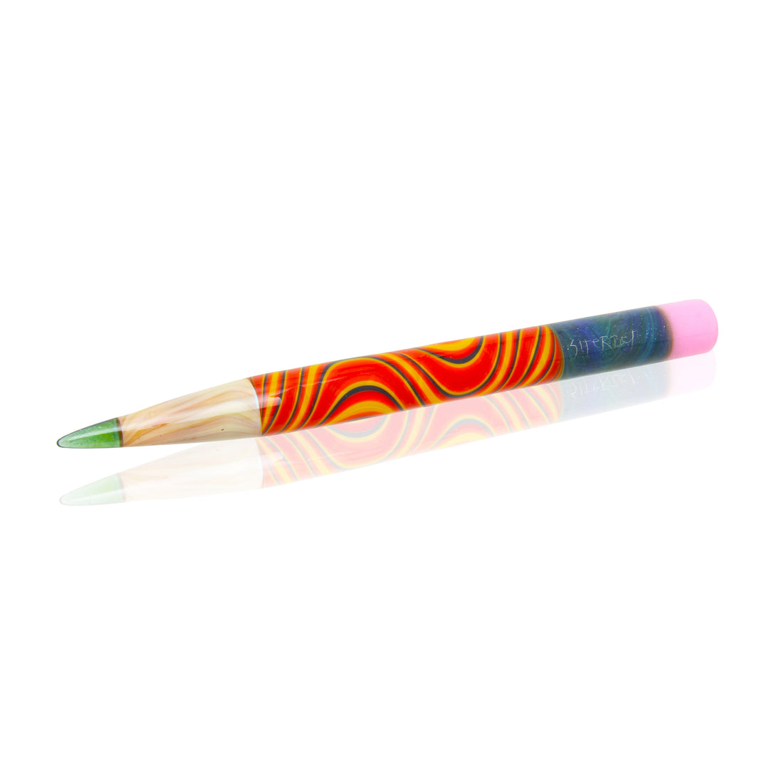 Sherbet Glass Fire Wig Wag Pencil — heat-resistant glass dabber tool with red fire wig wag pattern, variant 2
