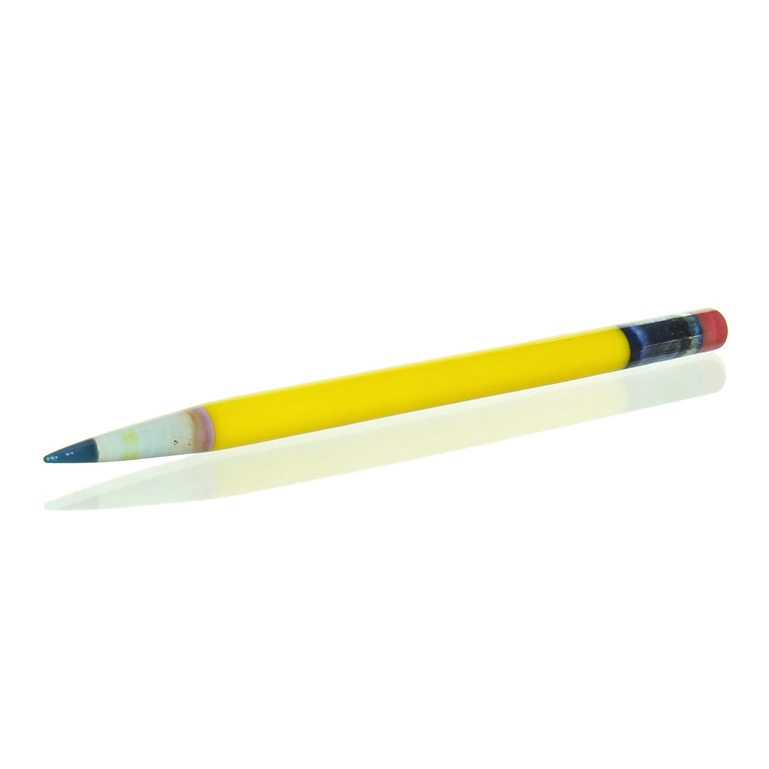 Sherbet Glass Pencil Dabber Yellow Blue Tip — heady glass pencil dabber in yellow with blue tip