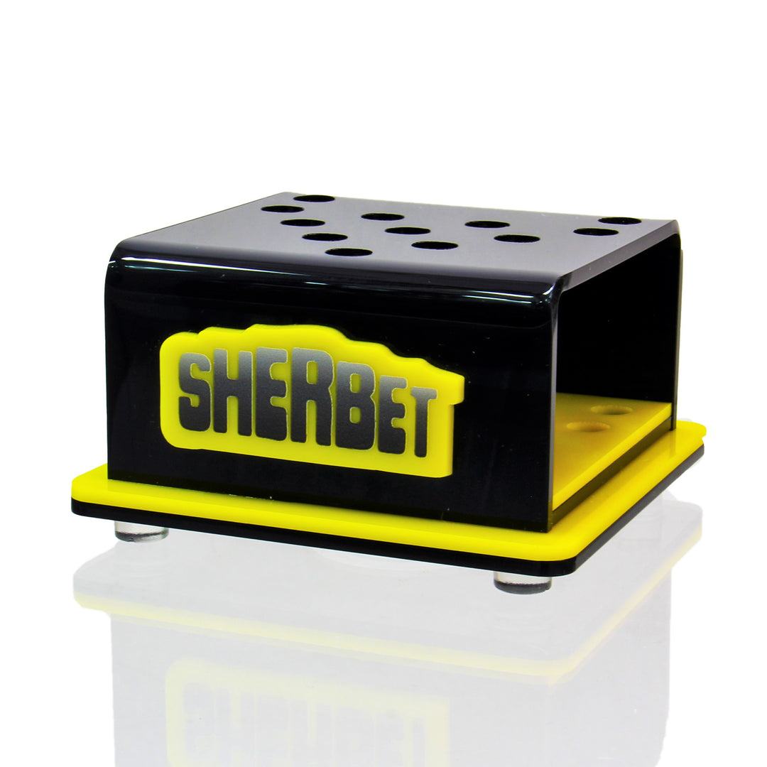 Sherbet Pencil Stand Black & Yellow — heady glass pencil dabber stand in striped black and yellow colorway