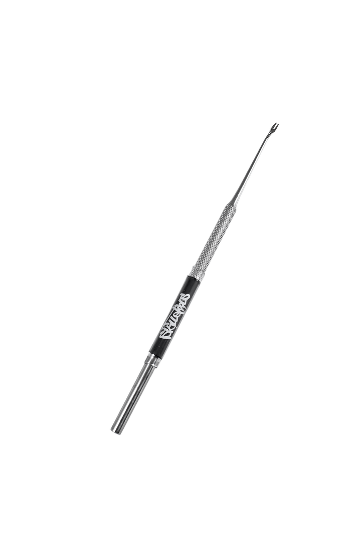 Skilletools Mr. Dabalina — stainless steel dab tool shown in retail packaging with branding