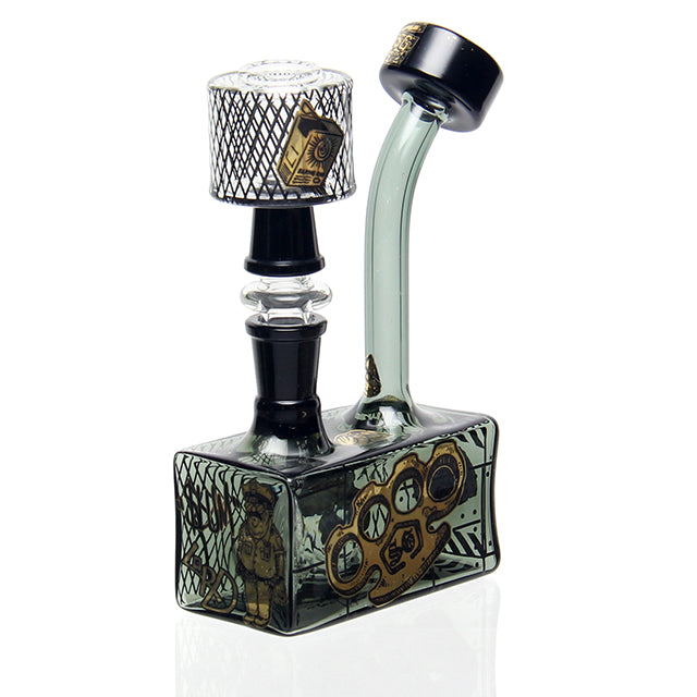 Slum Gold x Lord Glass Brick Bubbler sculptural dab rig with 14mm male joint
