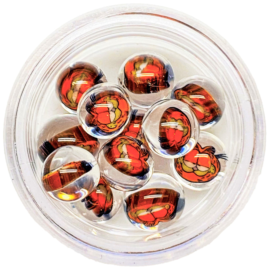 Steve H Glass Mad Millies Milli Terp Pearl Garfield — heady glass terp pearl with Garfield millefiori cane