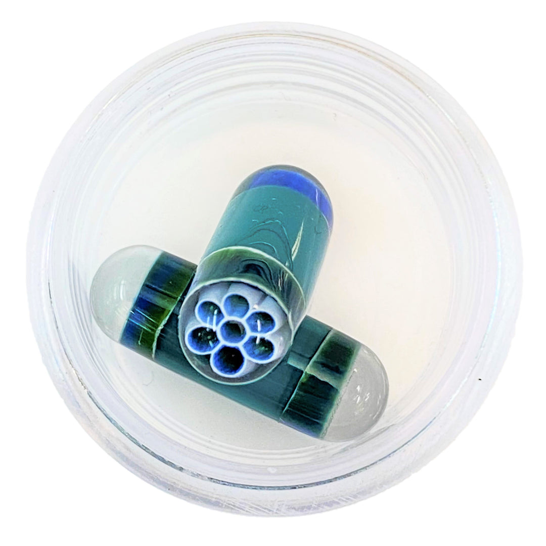 Steve H Glass Milli Terp Pillar Flower Mint — milli-decorated terp pillar with flower artwork in mint