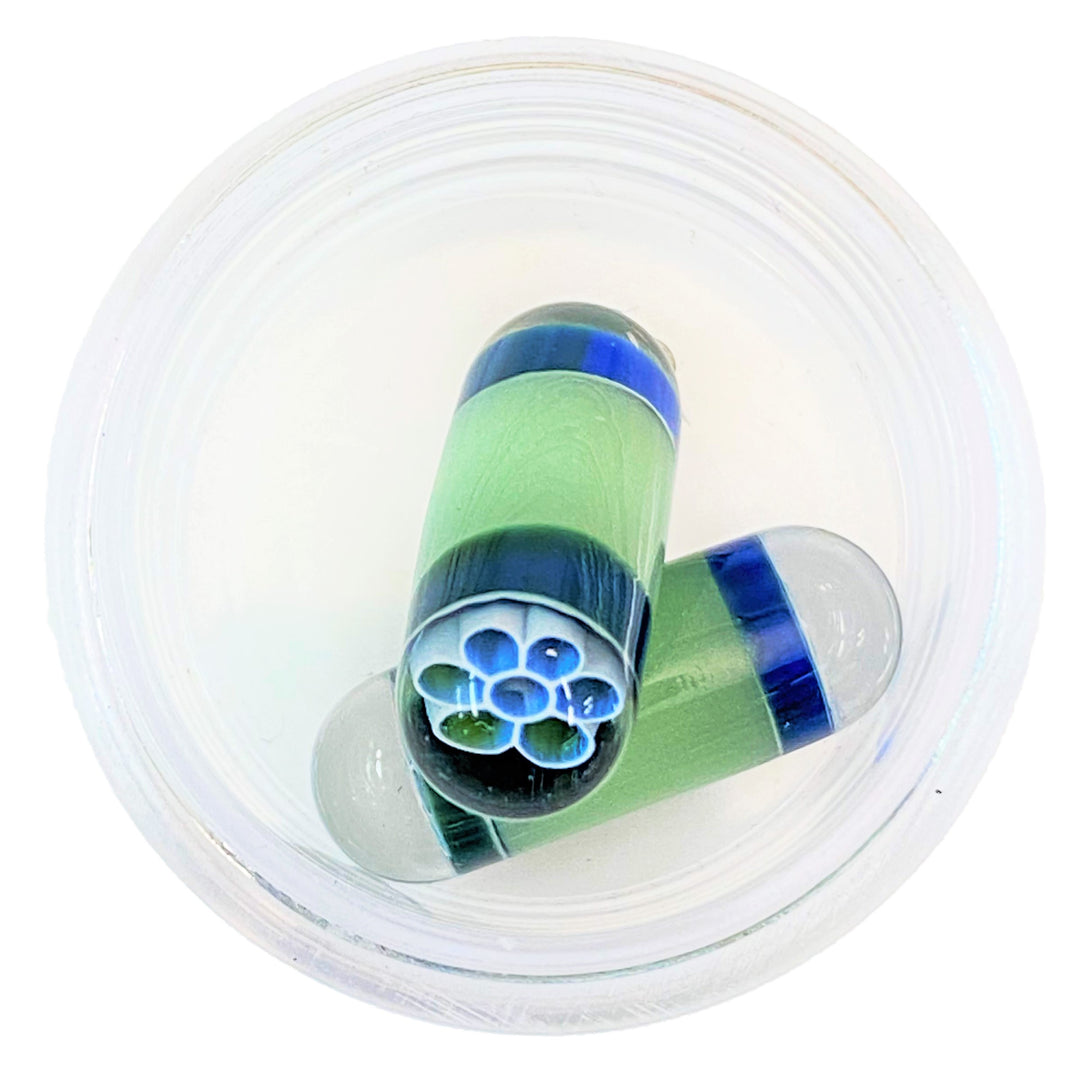 Steve H Glass Milli Terp Pillar Flower Teal — milli-decorated terp pillar with flower artwork in teal