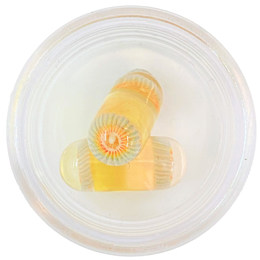 Steve H Glass Milli Terp Pillar Pastel Burst Yellow — milli-decorated terp pillar with pastel burst pattern in yellow