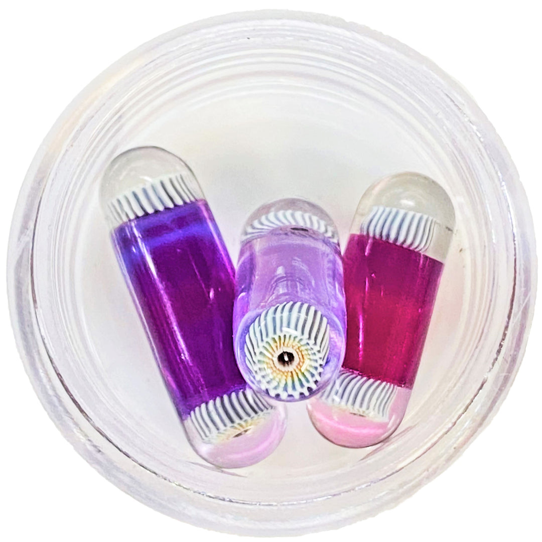 Steve H Glass Milli Terp Pillar Rainbow Flower Burst Amethyst — heady glass terp pillar with rainbow flower burst on amethyst