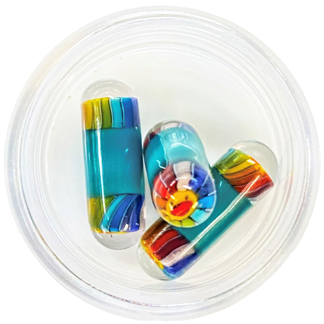 Steve H Glass Milli Terp Pillar Rainbow Murakami Aqua Azul — heady glass terp pillar with Murakami millefiori on Aqua Azul