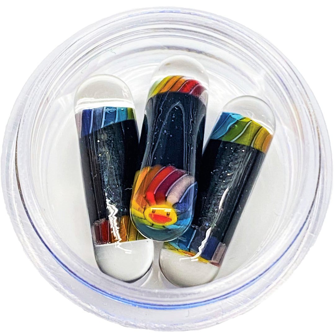Steve H Glass Milli Terp Pillar Rainbow Murakami Galaxy Black — heady glass terp pillar with Murakami cane on galaxy black
