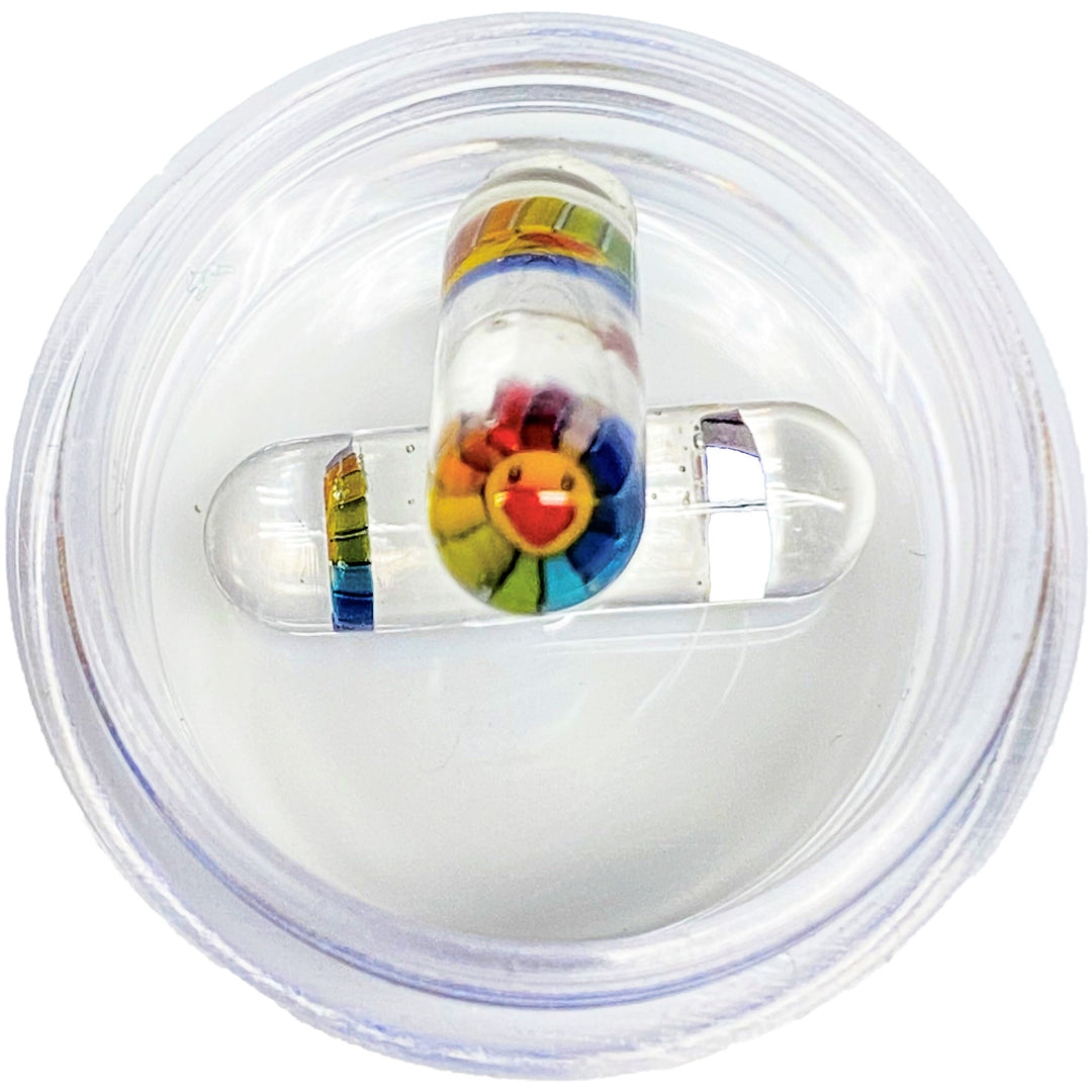 Steve H Glass Milli Terp Pillar Rainbow Murakami Lucy — heady glass terp pillar with Lucy Murakami millefiori