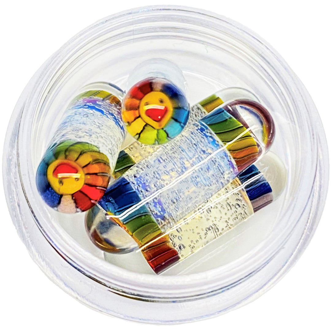 Steve H Glass Milli Terp Pillar Rainbow Murakami Opaline — heady glass terp pillar with Murakami millefiori cane