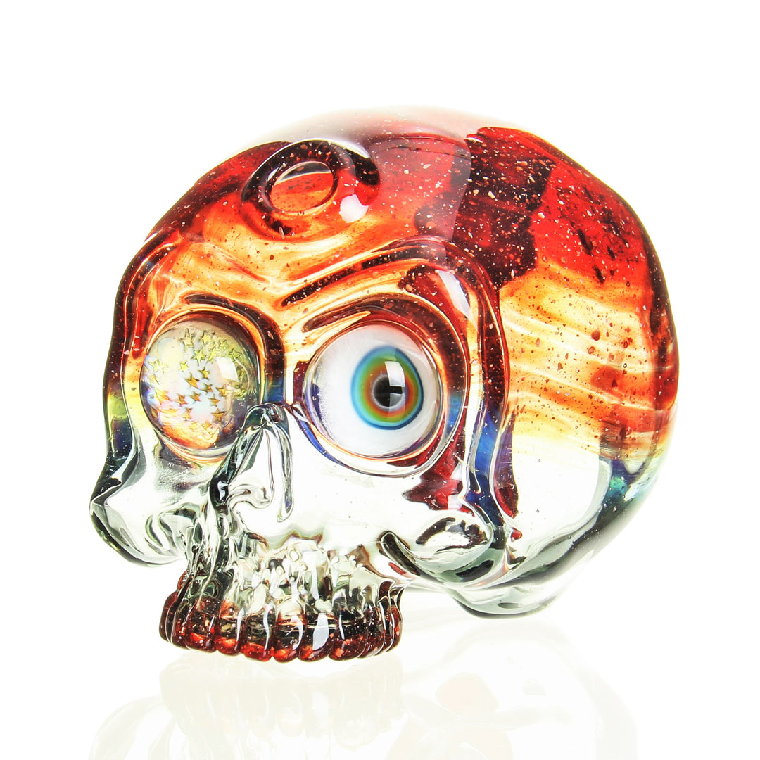 Sweeney Glass Kapala Skull Rig Red Blizzard — handblown Kapala skull dab rig in Red Blizzard colorway