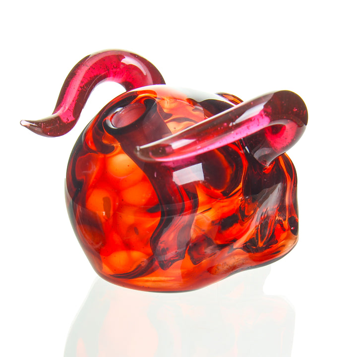 Sweeney Glass Kapala Skull with Horns and Millie Eyes Pomegranate and Gold Ruby — Pomegranate and gold ruby Kapala detail