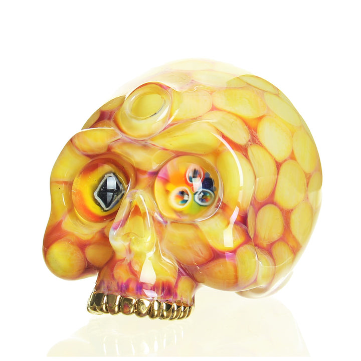 Sweeney Glass Kapala Skull with Millie Eyes Serendipity — handblown Kapala skull dab rig with millie eyes in Serendipity colorway