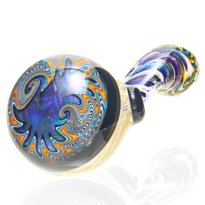 Talent Glass Works Dichro Wig Wag Fumed Sherlock — heady glass sherlock pipe with dichroic wig wag pattern and silver fume