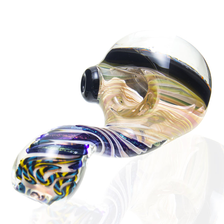 Talent Glass Works Dichro Wig Wag Fumed Sherlock — sherlock pipe shown from alternate angle with dichroic detail