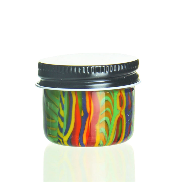 Trip A Glass Large Coogi Sauce Jar 1 — handblown borosilicate sauce storage jar with Coogi color pattern, variant 1