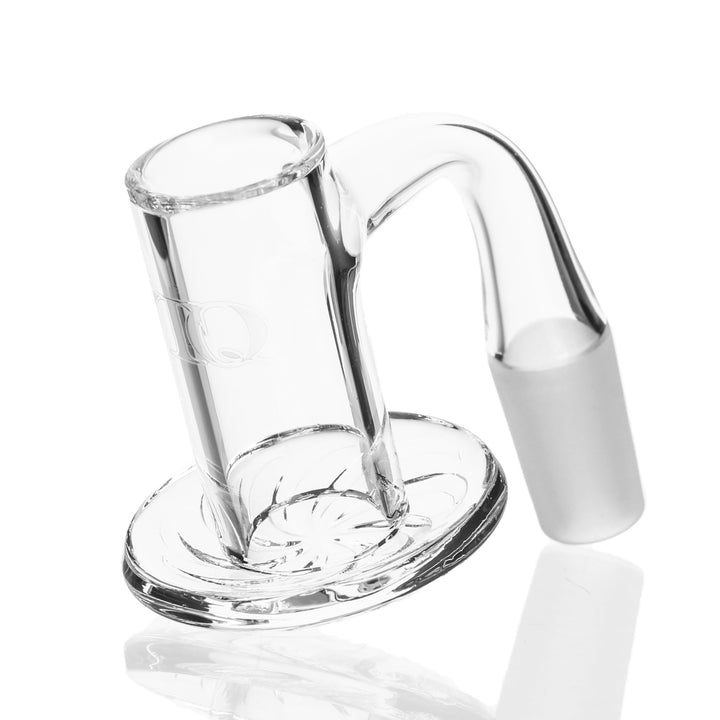 TruQuartz Cyclone Quartz Bucket 14mm Male 90deg — cyclone-style quartz banger bucket with 14mm male joint at 90 degrees