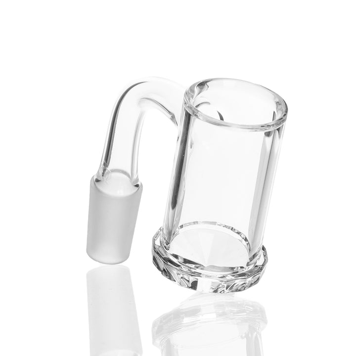 TruQuartz Faceted Bucket 14mm Male 90deg — faceted quartz banger bucket with 14mm male joint at 90 degrees