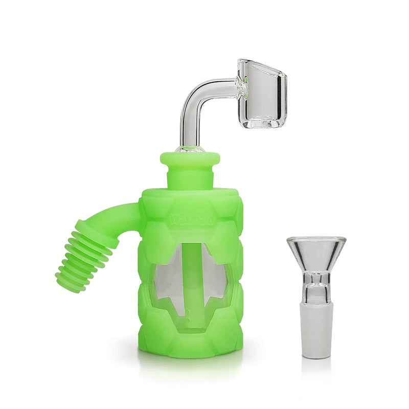 Waxmaid 5in Silicone and Glass Ash Catcher Kit Glow In The Dark — hybrid silicone and glass ash catcher kit