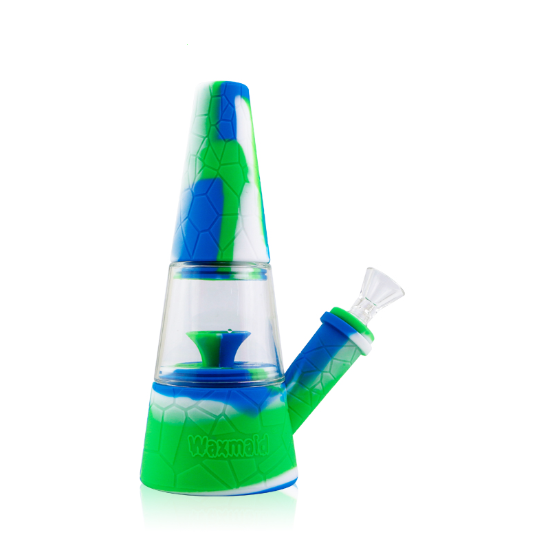 Waxmaid 8 inch Fountain Silicone Hybrid Water Pipe Blue White and Green