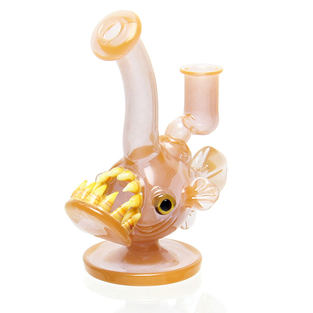 Wyoming Mofo Glass Mini Angler Rig Bubbler Peach sculptural dab rig with 10mm female joint