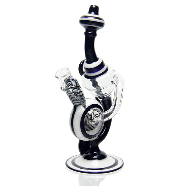 Wyoming Mofo Glass Recycler Bubbler Black and White accent dab rig with 14mm male joint