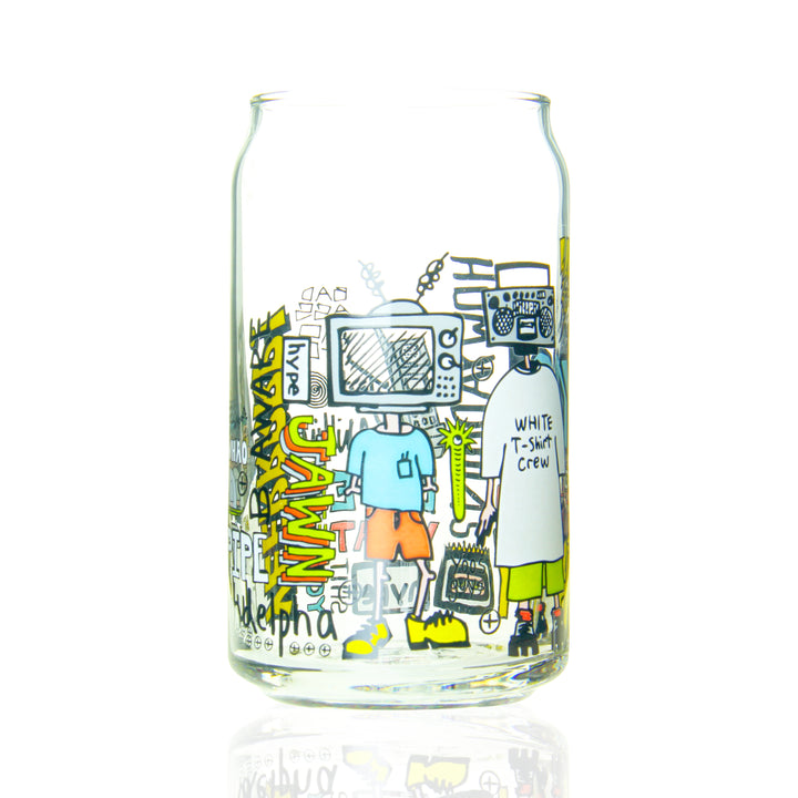 Zach P 16oz Drinking Glass O.G. Sketch Remix side view