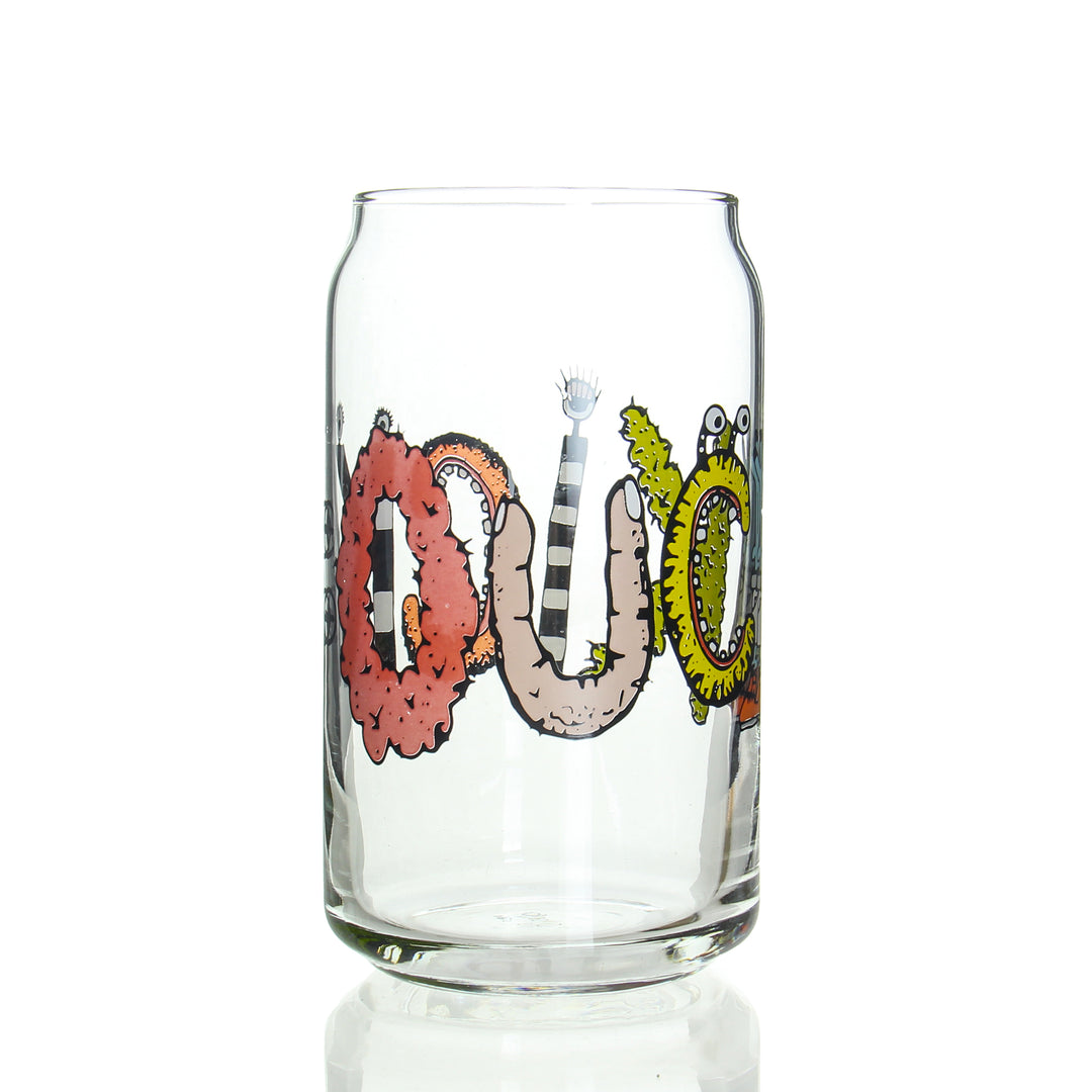 Zach P 16oz Drinking Glass OUCHKICK Logo — handblown 16oz borosilicate drinking glass with OUCHKICK logo