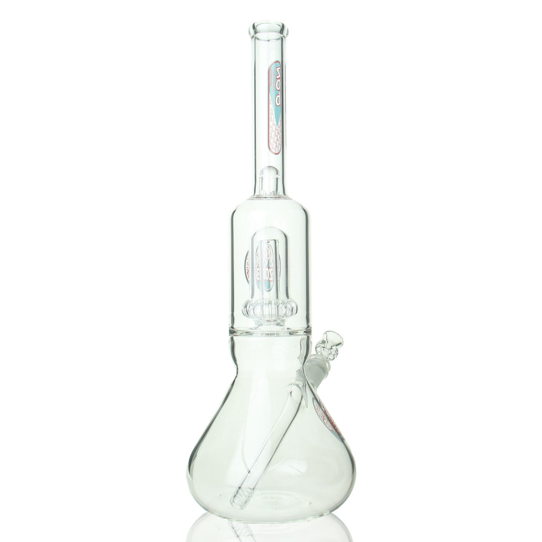 ZOB 17-inch UFO beaker — red and light blue glass water pipe, side profile view